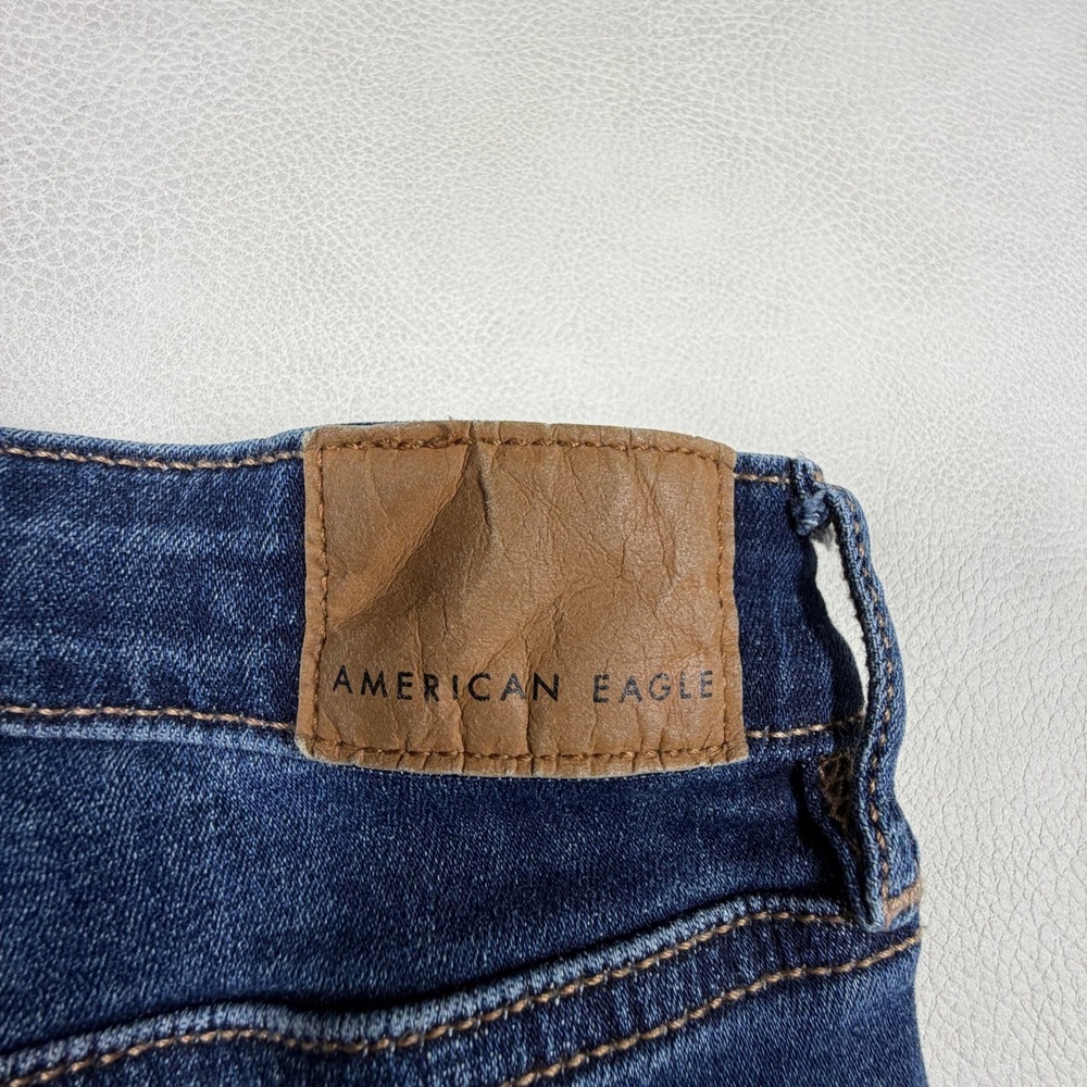 American Eagle Super Hi-Rise Flare Jeans Dark Wash Scalloped Hem Size 10 Regular - Picture 11 of 14